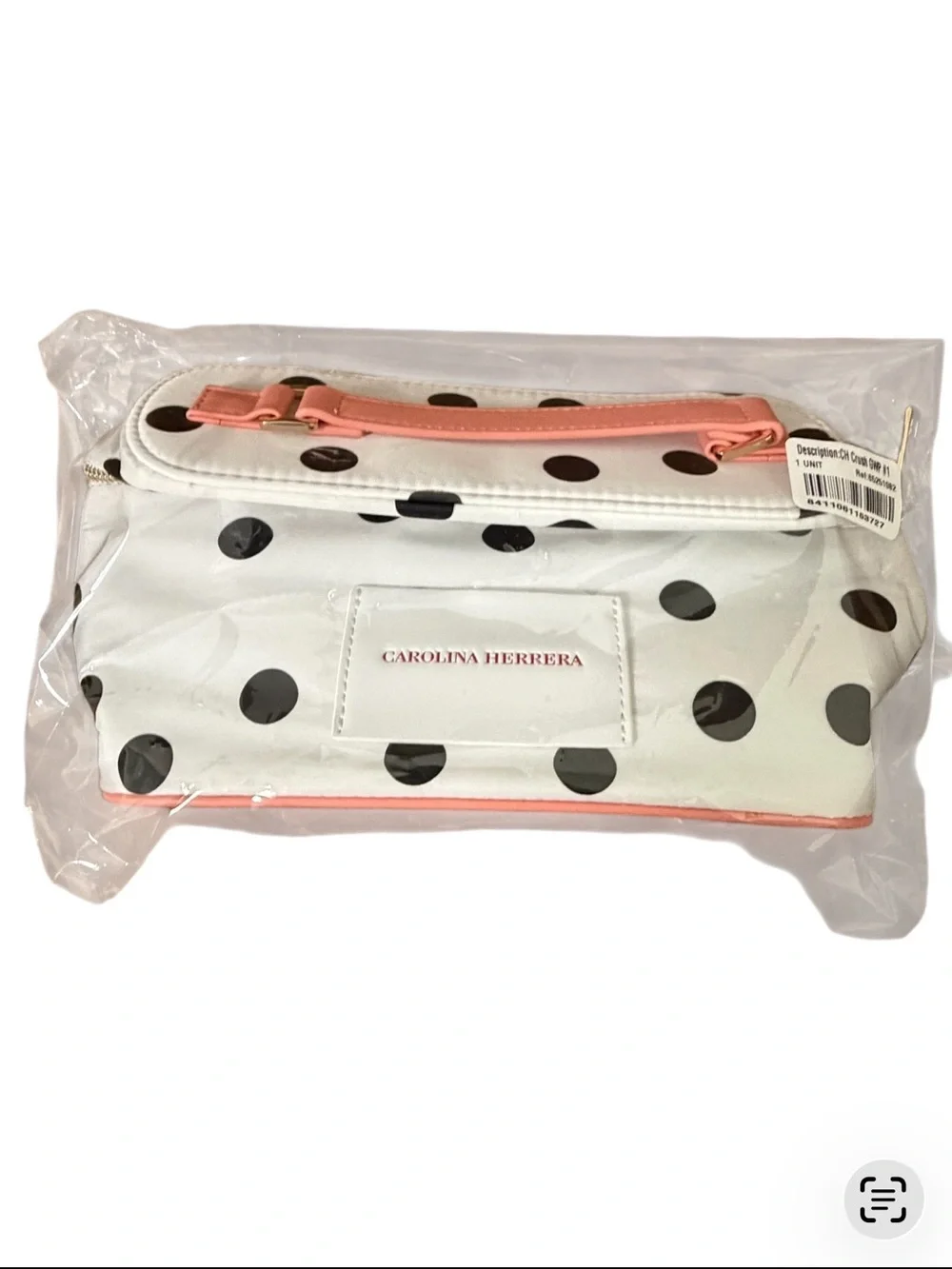 Carolina Herrera White Polka Dot Cosmetic Case with Pink Accents